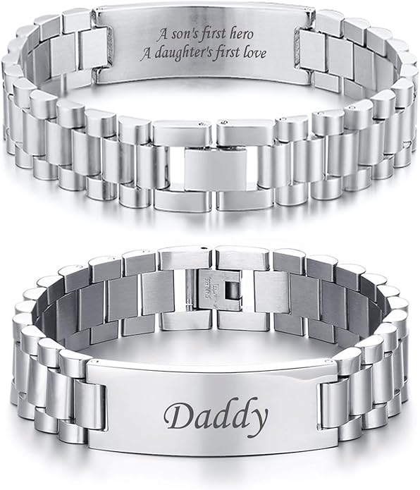 VNOX Masculine Watch Band Stainless Steel Link Bracelet Personalized Jewelry Gift for Men DAD Father Husband Boyfriend