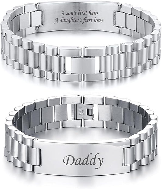 VNOX Masculine Watch Band Stainless Steel Link Bracelet Personalized Jewelry Gift for Men DAD Father Husband Boyfriend