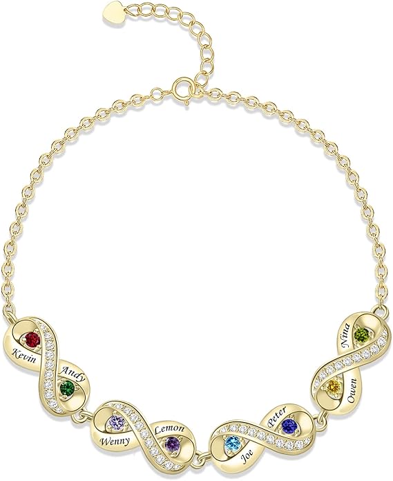 BABOOM Custom Mother Bracelet With 1-8 Birthstones Personalized Infinity Name Bracelet Engraved Birthstone Bracelets Gifts For Women Mother Daughter Wife