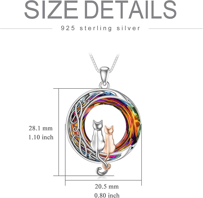 TOUPOP Christmas Cat Gifts for Cats Lovers One Two Three Four Cats Necklace Sterling Silver Cats on the Moon Pendant Necklace with Blue Circle Crystal Birthday Christmas Celtic Jewelry Gifts for Women