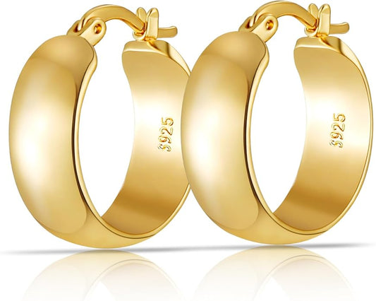 8mm Thick 925 Sterling Silver Hoops Earrings for Women 14K Real Gold Large Hoop Earrings Hypoallergenic and Lightweight Big Hoop Earrings for Women 20/30/40/50/60/70MM