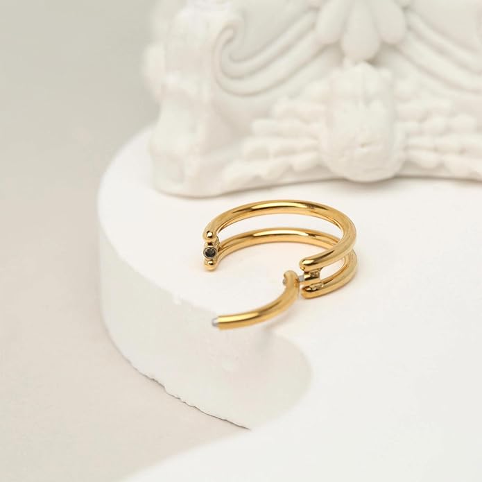 2 PCS Small Cartilage Double-Hoop Helix Conch Piercing Earrings With Cubic Zirconia For Women Trendy 14K Gold Plated Titanium Surgical Stainless Steel Sets Jewelry