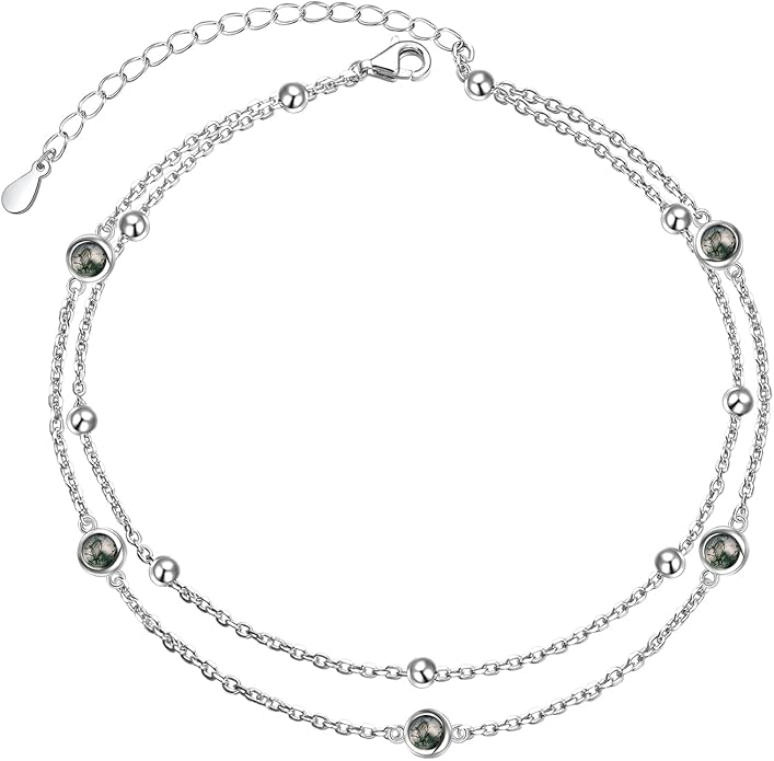 FLYOW Anklet for Women S925 Sterling Silver Adjustable Foot Beaded Heart Charm Ankle Bracelet Anklets Jewelry