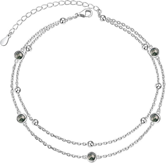 FLYOW Anklet for Women S925 Sterling Silver Adjustable Foot Beaded Heart Charm Ankle Bracelet Anklets Jewelry