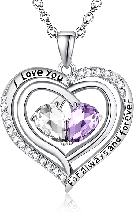 Zeuslia Double Birthstone Necklace Gifts for Wife - 925 Sterling Silver Sunflower/Rose/Crown Cross/Compass/Heart Pendant I Love You Necklace, Anniversary Birthday Gifts for Wife Girlfriend Mom Her