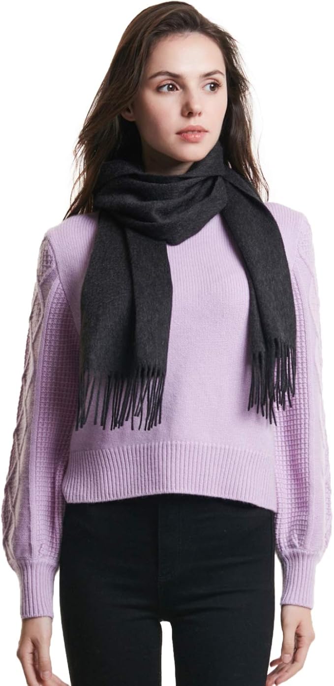 EURKEA 100% Cashmere 2025 Winter Scarf for Women Fringed Edges Warm & Soft Lightweight Solid/Plaid/Two-Tone Free Size