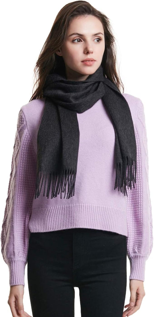 EURKEA 100% Cashmere 2025 Winter Scarf for Women Fringed Edges Warm & Soft Lightweight Solid/Plaid/Two-Tone Free Size