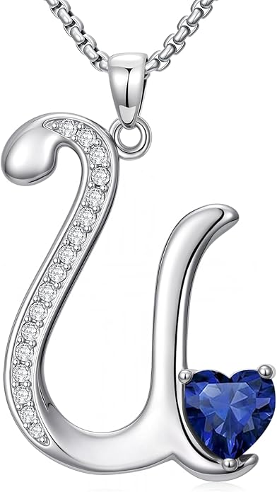 Christmas Gifts for Women Alphabet A to Z Initial Birthstone Pendant Necklaces for Women - 18k White Gold Plated Personalized Name Jewelry Valentine Mothers Day Birthday Gifts for Women Her Girlfriend