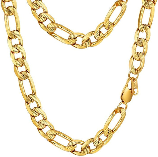 PROSTEEL 316L Stainless Steel Figaro Cuban Chain Necklace for Men, Black/18K Real Gold Plated, 4/5/6/7.5/9/10/13mm, 14inch-30inch, Come with Box
