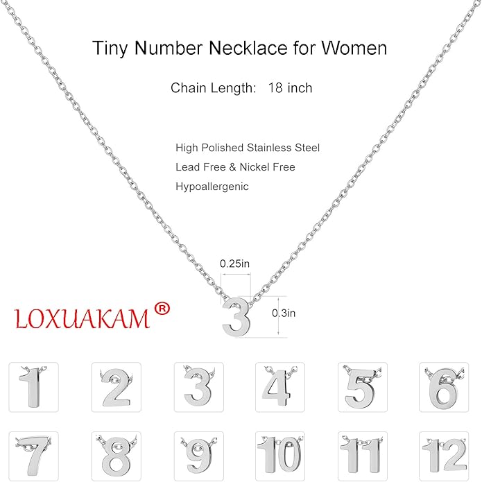 Number Necklace for Women Dainty 18K Gold Plated Pendant Necklace Charm Birth Month Personalized Jewelry Birthday Gift