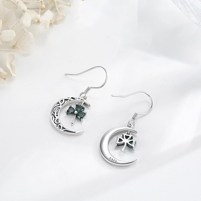 JUSTKIDSTOY St Patricks Day Earrings Gifts 925 Sterling Silver Four Leaf Clover Shamrock Earrings Irish Jewelry for Women Girls