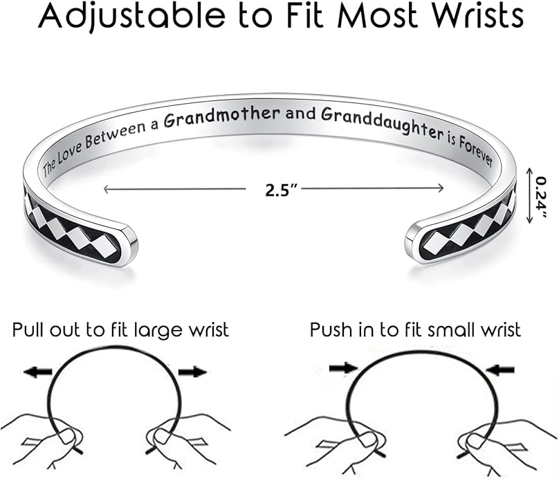 TONY & SANDY Inspirational Bracelets for Women Teen Girls Personalized Gifts for Daughter Granddaughter Mom Sister Friends Stainless Steel Engraved Cuff Birthday Easter Christmas