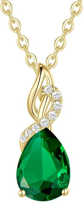 FANCIME 14K Solid Yellow Gold Teardrop Pendant with Diamond Birthstone Necklace Birthday Gifts for Mom Women, Sterling Silver Chain 16" + 2" Extender