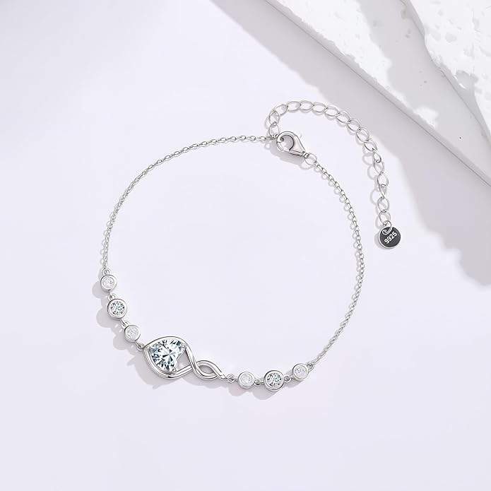 Infinity Birthstone Bracelet 925 Sterling Silver Heart Love Infinity Link Bracelet Fine Jewelry Birthday Christmas Gifts for Women Girlfriend Wife