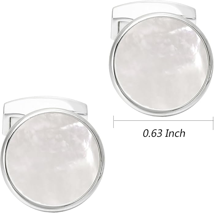 Jonwo Silver / 14K Gold Plated Natural Mother of Pearl Cufflinks for Men Women Classic Round Men's Cufflinks Jewelry for Wedding Party Anniversary Business Tuxedo Dress