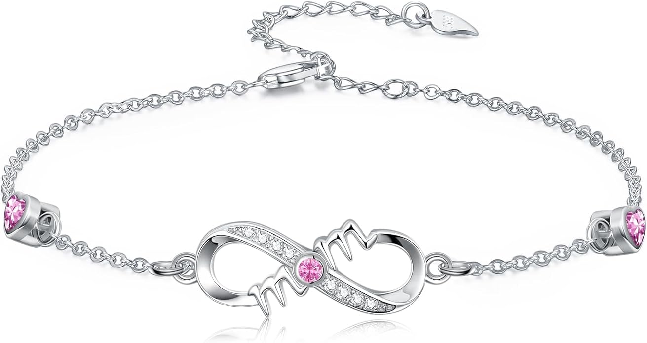 Dorunmo Infinity Bracelet Mom Bracelet 925 Sterling Silver 14K Gold Plated Infinity Heart Anklet for Women Christmas Jewelry Gifts for Wife Mom Daughter