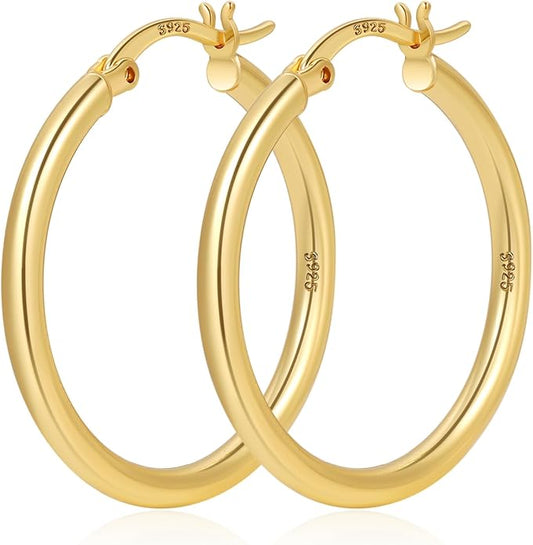 YOUNGYUE 925 Sterling Silver Hoop Earrings for Women Hypoallergenic Oversize 14K Gold Hoops Earrings for Women Thin Gold Plated Hoop earrings Lightweight Large Silver Hoop Earrings 30/40/50/60/70mm