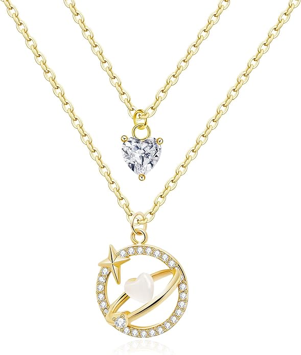 Copper Alloy 14K Gold Plated | 14K Platinum Plated Necklace for Women Double Layer Pendant Necklace Fashionable Multi-Layer Jewelry