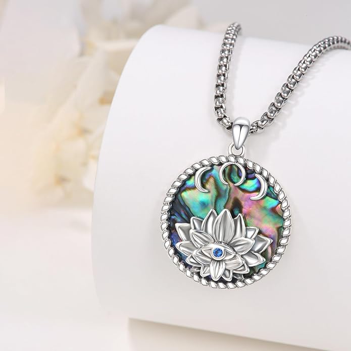 Evil Eye Necklace for Women 925 Sterling Silver, Protection Necklace with Blue Evil Eye Charm, Evil Eye/Lotus Pendant Jewelry, Birthday Christmas Gifts for Her