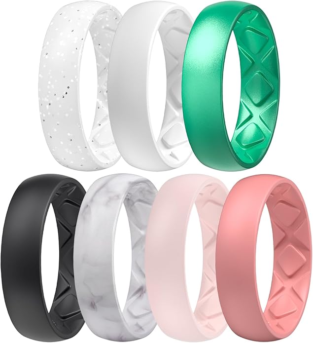 Egnaro Women's Bridal Rings Sets, 6mm Wide, 2mm Thick, Silicone Wedding Rubber Band with Half Size, Inner Arc Ergonomic Breathable Design