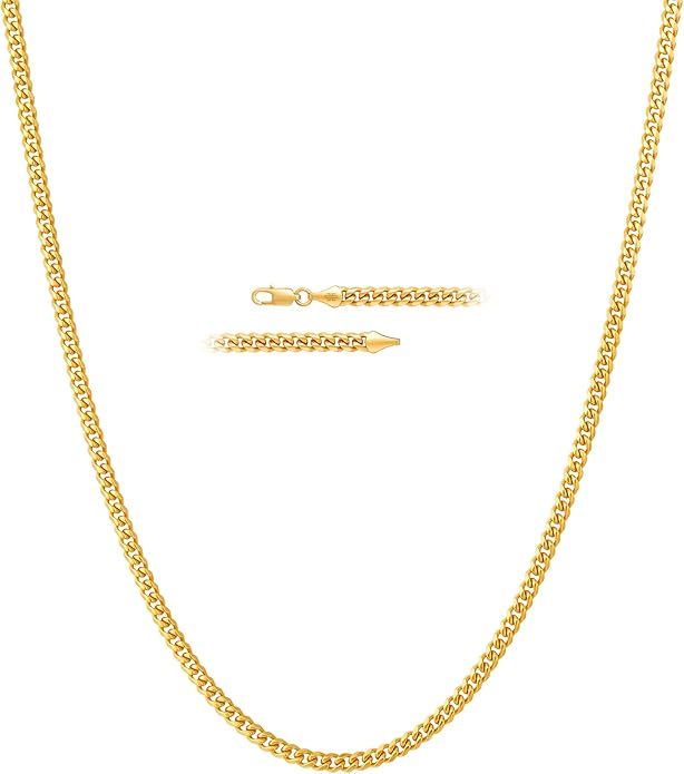 KRKC&CO Silver Cuban Link Chain for Men, Gift for Him Husband Dad, 925 Sterling / 24K Gold Plated and 316l Stainless Steel Base, 3/5mm Miami Necklace Jewelrys, Cadena de Plata