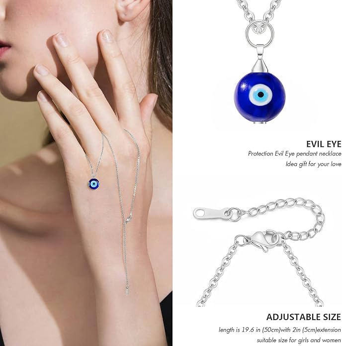 VIBILIA Evil Eye Necklace Sun Pendant Turkish Blue Eye Protection Lucky Necklaces Jewelry Gifts for Men Women (Sun) - Silver
