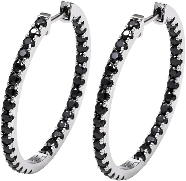 Moissanite Hoop Earrings for Women, S925 Sterling Silver, 18K White Gold Plated, D Color VVS1