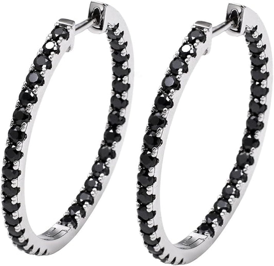 Moissanite Hoop Earrings for Women, S925 Sterling Silver, 18K White Gold Plated, D Color VVS1