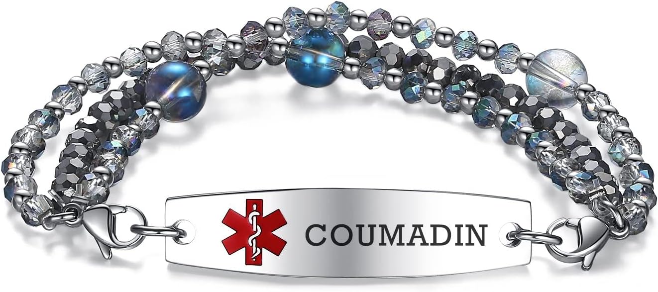 mnmoom 7.5 inch interchangeable Medical id bracelets for Women beads Medical alert bracelets with customize engraving