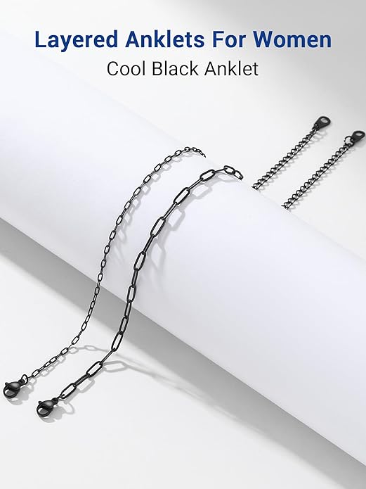 PROSTEEL Stainless Steel Chain Anklets for Women, Silver/Gold Tone, Ankle Bracelets Hypoallergenic, 8-10.5 Inch Adjustable, Come with Box