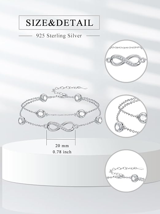 Dorunmo Anklet Bracelets for Women 925 Sterling Silver Infinity Anklets Bracelets Birthstone Jewelry Gifts for Mom Wife