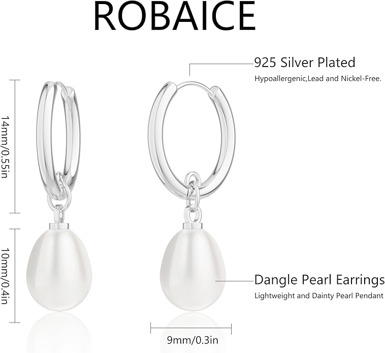14K Gold Plated Pearl Dangle Earrings for Women, Small Pearl Drop Huggie Hoop Earrings, Hypoallergenic Dainty Gold Wedding Earrings Jewelry Gifts for Women Trendy