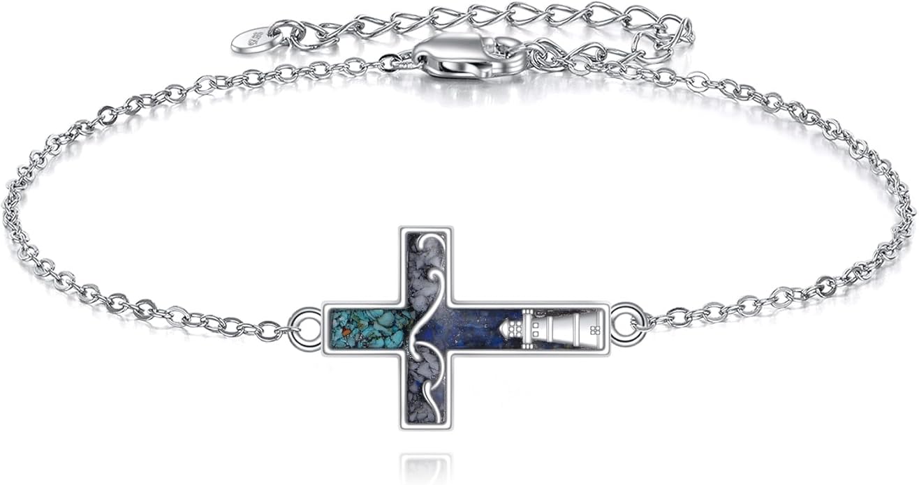 YFN Cross Bracelet Sterling Silver Religious Cross Bracelet Jewelry Gift for Women Men