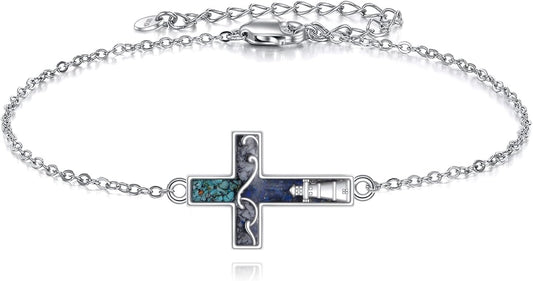 YFN Cross Bracelet Sterling Silver Religious Cross Bracelet Jewelry Gift for Women Men