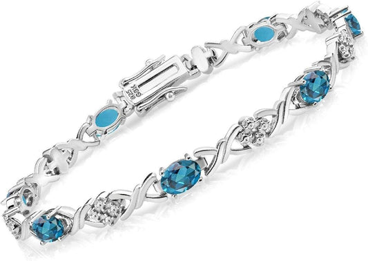 Gem Stone King 2-4 Cttw Infinity Link Gemstone Birthstone Tennis Bracelet for Women | 925 Sterling Silver | Oval 6X4MM | 7 Inch with Secure Clasp | Fine Jewelry for Her Mom Wife Anniversary