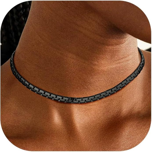 Richsteel Stainless Steel Mens Flat Link Chain Necklace, Black/Gold/Steel Chain for men, 2mm/4mm/6mm Width, No Tarnish & Hypoallergenic Hip Hop Jewelry, 18"-30" Length