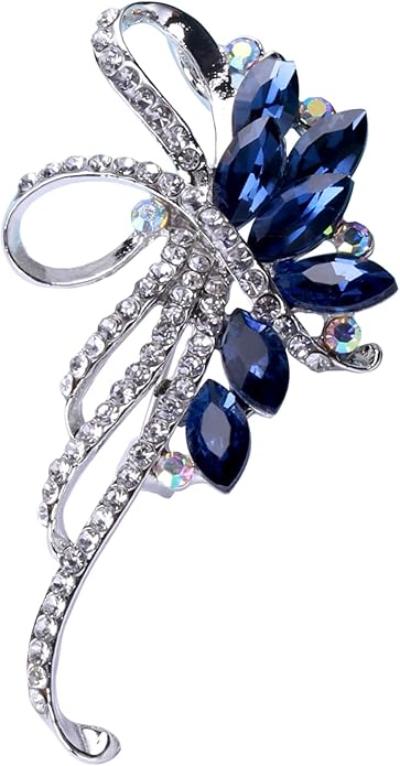 Blue Crystal Brooch Pins Fancy Vintage Style Rhinestone Flower Brooches Jewelry Gift for Women, girls, ladies