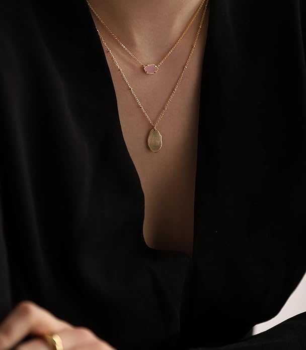 OZEL JEWELRY & GIFT Layered Gold Necklaces for Women - Crystal Colorful Delicate Cutting Pendant Necklace - 18K Gold Plated - Birthday Gifts (Made in Korea)