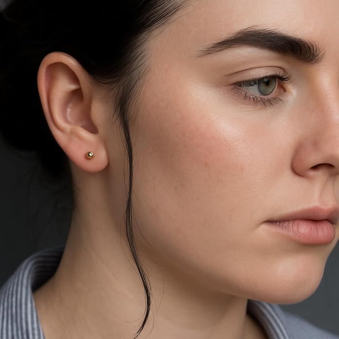 KEZEF Sterling Silver Ball Stud Earrings Hypoallergenic Earrings for Women | Available in Sterling Silver, Rose Gold, or 14K Gold Plated Silver (2mm-10mm)