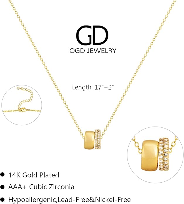 OGD Layered CZ Rondelle Pendant Necklaces for Women, 14K Gold Plated Trendy Mariner Chain Dainty Circle Rondelle Pendant Choker Necklace for Women Two-Toned Cubic Zirconia Gold Necklace