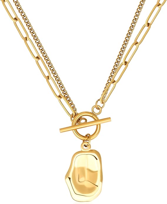 Chunky Gold Necklace for Women, 18K Waterproof Heart Necklace Statement Necklace Gold Charm Necklace Chunky Jewelry Paperclip Chain Choker Gift for Women