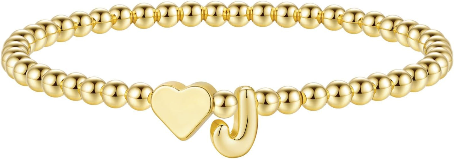 M MOOHAM Stocking Stuffers for Teen Girls Women - Dainty Gold Initial Beaded Bracelets for Women Trendy, Charm Letter A-Z Personalized Bracelet Jewelry Kids Christmas Gifts