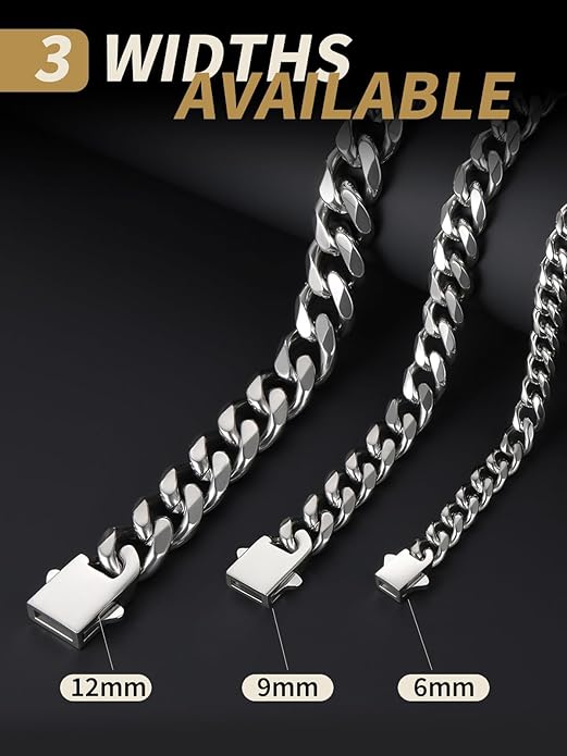 FindChic Cuban Link Chain for Men, 6/9/12mm Necklace Chain, Black/Gold Plated/Stainless Steel Necklace, Hypoallergenic & Tarnish-Proof Men's Jewelry Hip Hop Accessories, 18-30" Length Options