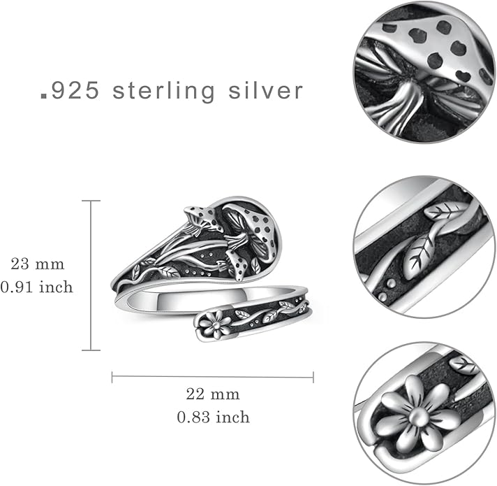Spoon Rings for Women 925 Sterling Silver Mushroom/Phoenix/Snake/Cardinal/Octopus/Tree of Life/Sunflower/Highland Cow/Dragonfly/Dragon/Horse/Sea Turtle/Frog Rings