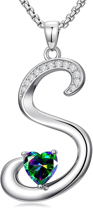 Christmas Gifts for Women Alphabet A to Z Initial Birthstone Pendant Necklaces for Women - 18k White Gold Plated Personalized Name Jewelry Valentine Mothers Day Birthday Gifts for Women Her Girlfriend