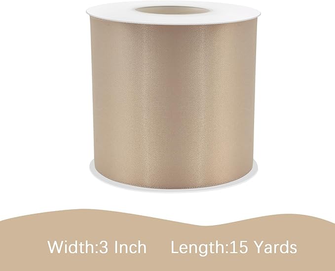 LEEQE Tan Satin Ribbon 3 inch X 15 Yards Polyester Ribbon for Gift Wrapping Very Suitable for Weddings Party Hair Bow Invitation Decorations and More