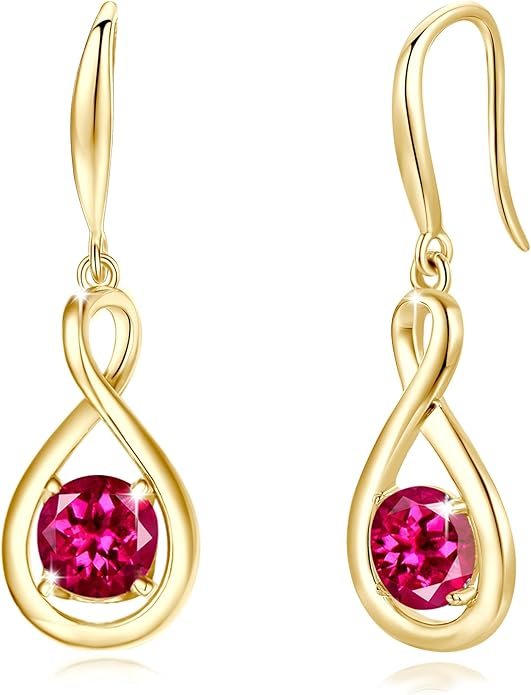 FANCIME Dangle Drop Earrings 925 Sterling Silver Dainty Infinity Round Gemstone Birthstone Jewelry Birthday Gifts for Her Women