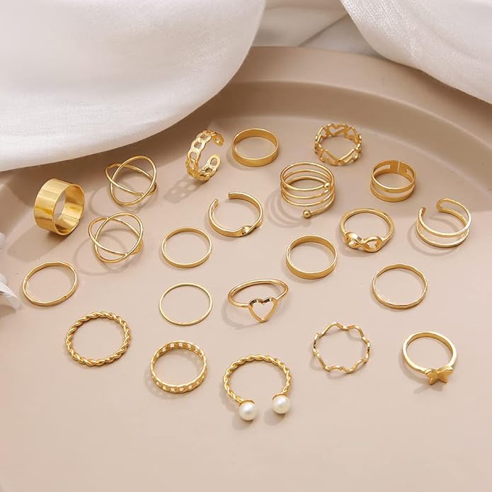 FAXHION Gold Knuckle Rings Set for Women Snake Chain Stacking Ring Vintage BOHO Midi Rings SIze Mixed