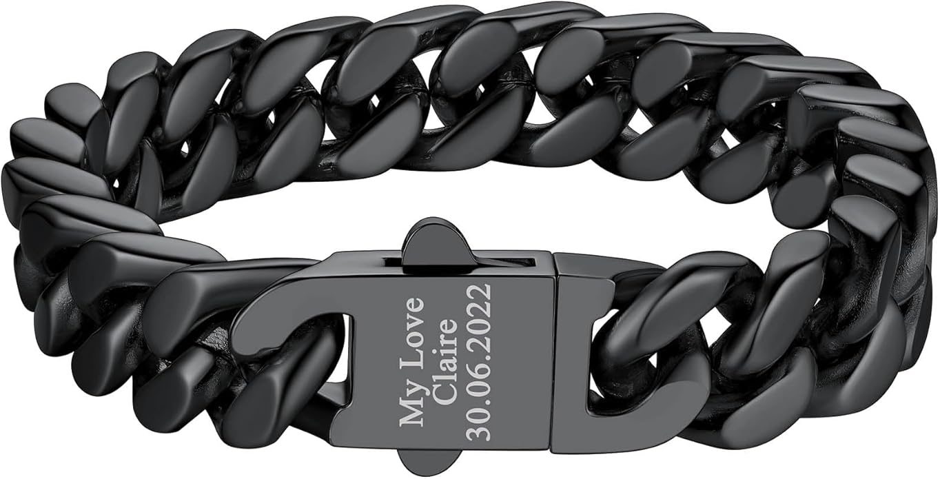 Richsteel 5/7/9/12mm Wide Miami Cuban Link Chain Bracelet for Men Women,Stainless Steel/Gold/Black Plated,7.4/8.2/9 Inch Length,Hip Hop Urban Street-wear Jewelry(Gift Wrapped)