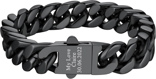 Richsteel 5/7/9/12mm Wide Miami Cuban Link Chain Bracelet for Men Women,Stainless Steel/Gold/Black Plated,7.4/8.2/9 Inch Length,Hip Hop Urban Street-wear Jewelry(Gift Wrapped)